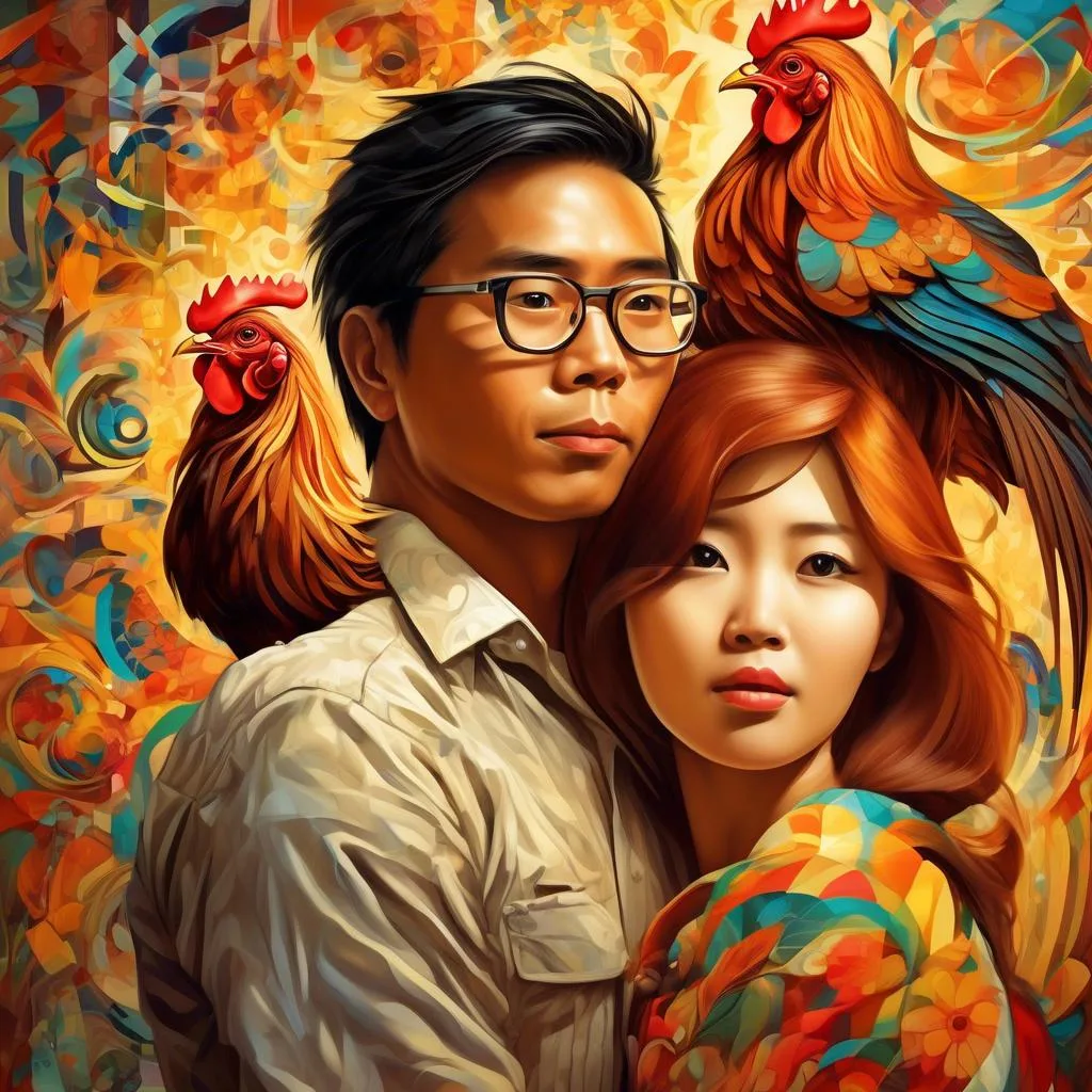 Man, Girl and Cock – Vicente Manansala