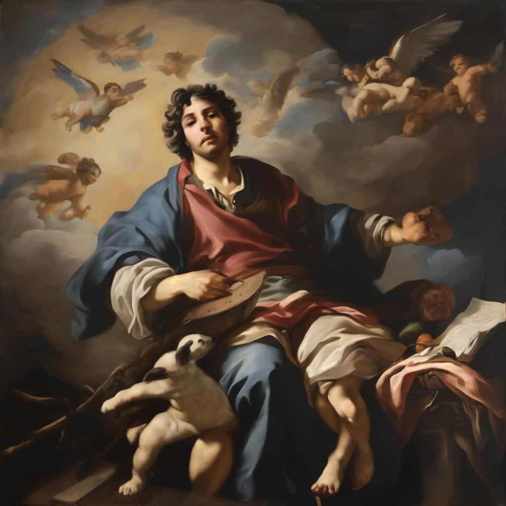 Λογοτεχνία και στυλ κεντρικού στοιχείου, ιερές φιγούρες σε ατμόσφαιρα διαλογισμού και πνευματικότητας.